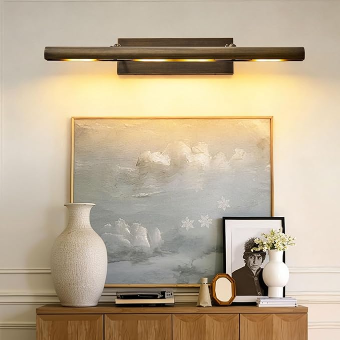 Art Picture Frame Wall Light: 30" Dimmable Antiquing Artwork Copper Painting Spotlight - Hardwired Swing Arm Rotatable 4 Lights over Pictures - Linear Accent Lighting above Photo for Gallery Museum