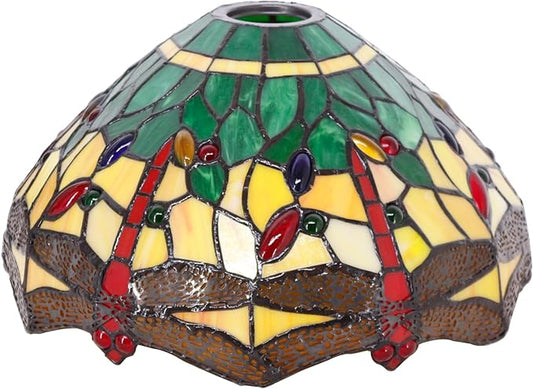 Tiffany Lamp Shade Replacement 12X6 Inch Stained Glass Lampshade Only 1-5/8-Inch Fitter Opening for Arched Floor Lamp, Torchiere Lamp, Pendant Light (Green Yellow)