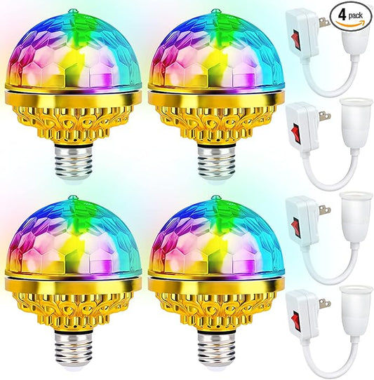 VAIPI 4 Pack Colorful Rotating Magic Ball Light Disco Colorful Magic Lamp Bulb Crystal Rotating Stage Party Bulb with E27 Sockets LED DJ Strobe Lights 6W RGB Projector Effect Lamp for Home Dance Bar