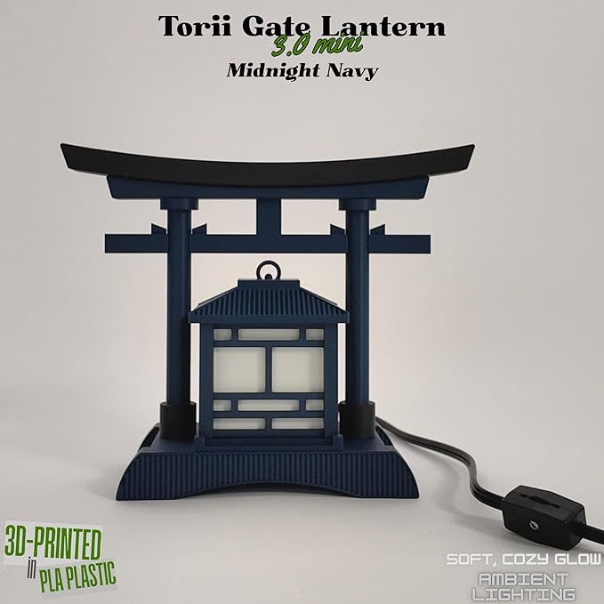 Japanese Torii Gate Lantern - Exquisite Japanese Decor for Home and Room | Unique Desk Lamp and Table Lamp Design | Mini Japanese Lantern Transforms Any Space (Midnight Navy)