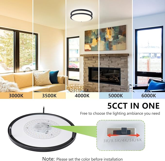 14 Inch Flush Mount Ceiling Light - 2 Pack 36W 3000K/3500K/4000K/5000K/6000K Dimmable Led Ceiling Light Fixture for Kitchen Hallway Bedroom Bathroom - Aura Lighting