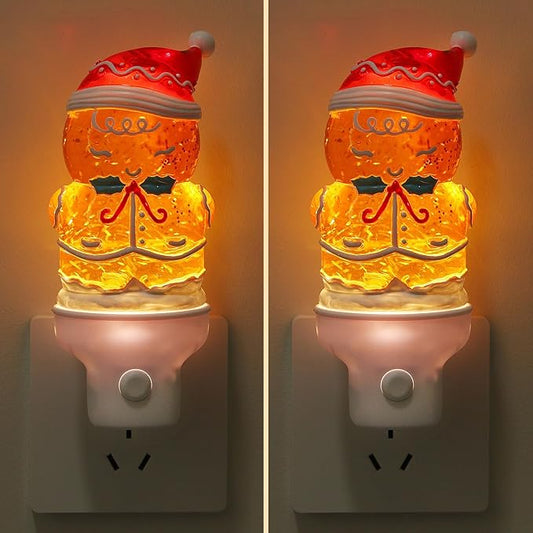 2 Pack Christmas Night Light Plug into Wall Glitter Water Nightlight with USB/Outlet Options, Christmas Gingerbread Decorative Nightlight for Bedroom Kitchen Holiday Decorations Gifts (Gingerbread)