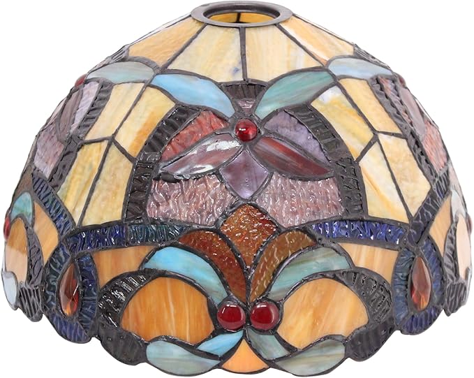 Tiffany Lamp Shade Replacement 12X6 Inch Stained Glass Lampshade Only 1-5/8-Inch Fitter Opening for Arched Floor Lamp, Torchiere Lamp, Pendant Light (Orange Yello)