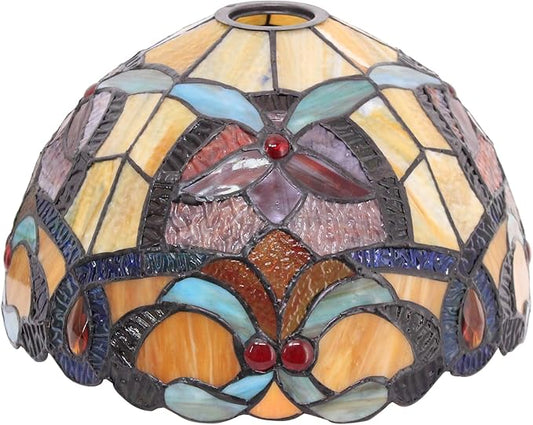 Tiffany Lamp Shade Replacement 12X6 Inch Stained Glass Lampshade Only 1-5/8-Inch Fitter Opening for Arched Floor Lamp, Torchiere Lamp, Pendant Light (Orange Yello)