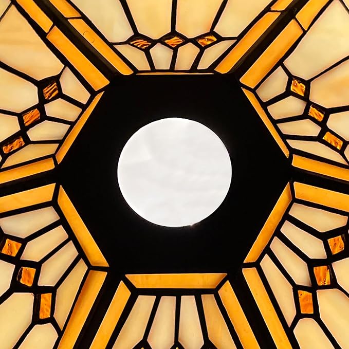 Capulina Tiffany Lamp Shade 12 Inches Wide Accessories Replacement Cream Hexagon Tiffany Style Stained Glass Lampshade for Torchiere Floor Lamp and Pendant Light Chandelier