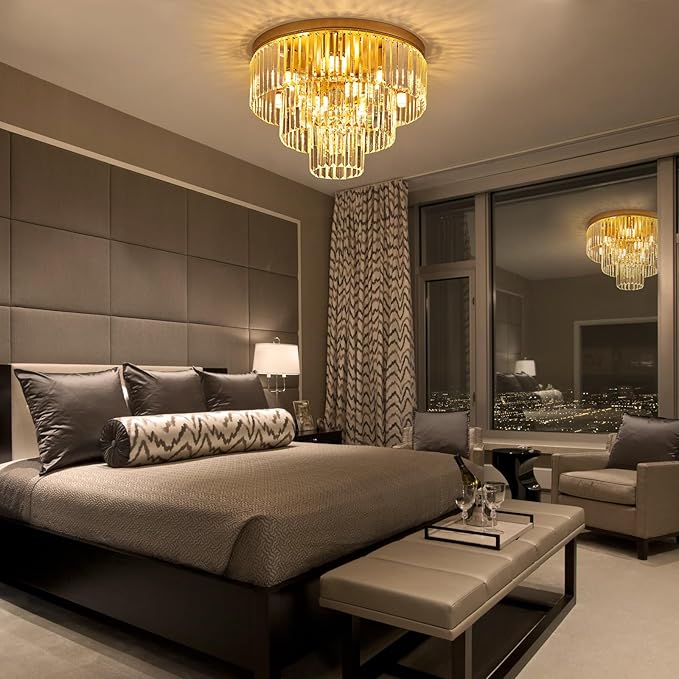 10-Light Gold Crystal Ceiling Light 21.65" Modern Crystal Ceiling Light Fixture 3-Tier Luxury K9 Crystal Flush Mount for Dining Room Kitchen Island Living Room Bedroom Entryway - Aura Lighting