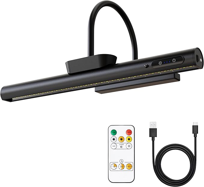 Wireless Picture Light, Battery Operated LED Painting Lights with Remote Control, Dimmable, Timer for Art Frame (Black-13.8inch)