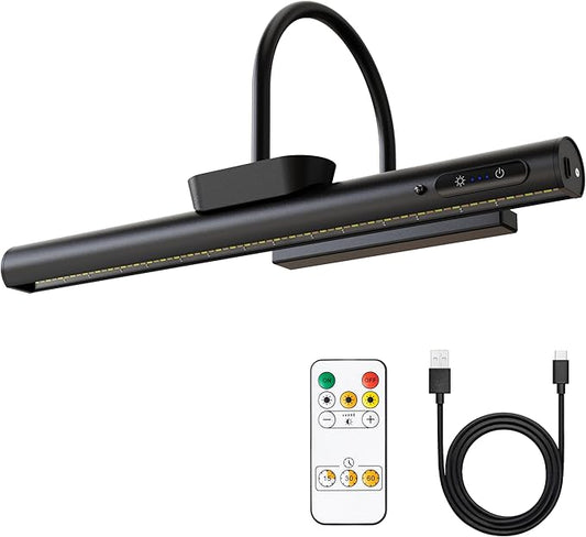 Wireless Picture Light, Battery Operated LED Painting Lights with Remote Control, Dimmable, Timer for Art Frame (Black-13.8inch)