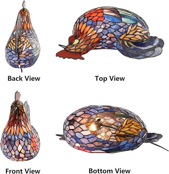 Bieye L10834 Colorful Rooster Tiffany Style Stained Glass Accent Table Lamp Night Light for Bedside Living Room Decoration