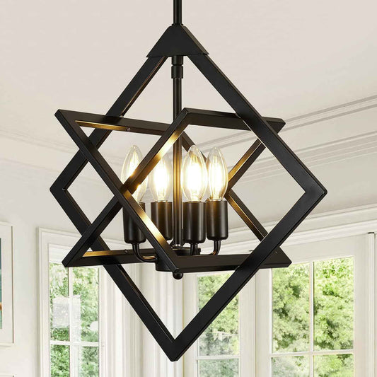 18" Modern Black Chandelier for Dining Room, No Assembly Required 4-Light Dining Room Light Fixture Over Table, Industrial Metal Hanging Pendant Lights Fixture for Kitchen Island, Entryway, Foyer