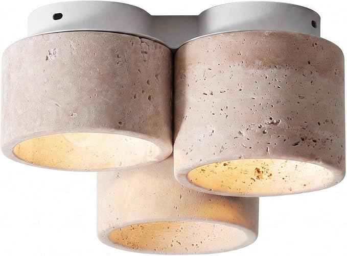 Flush Mount Ceiling Light, Travertine Stone Lamp with Beige Shade, Minimalist Surface Mount Fixture for Hallway, Balcony, Bedroom, Entryway, Corridor, Apartment, Home Decor Residential(Large)