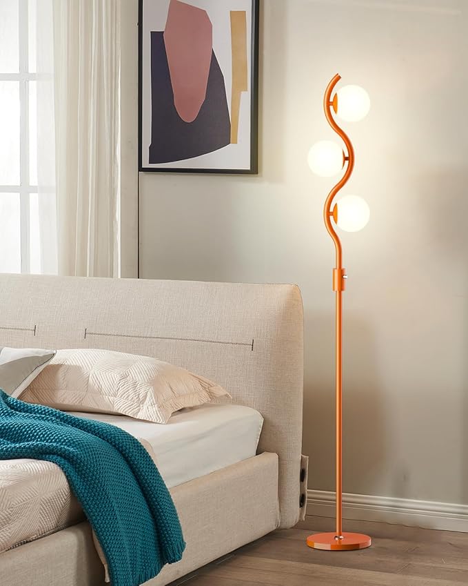 Lightdot 3-Globe Dimmable Floor Lamp Orange Mid Century Modern Standing Lamp with 3PCS 3000K G9 Bulbs Stepless Brightness Adjustable Stable Base for Living Room, Bedroom, Office - Aura Lighting