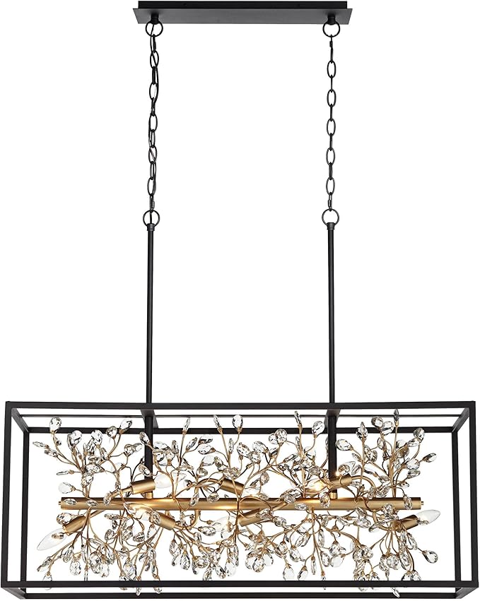 Possini Euro Design Carrine Black Painted Gold Linear Pendant Chandelier 38 1/2" Wide Modern Clear Crystal 8-Light Fixture Dining Room House Foyer Entryway Bedroom Kitchen Island Hallway Ceilings - Aura Lighting
