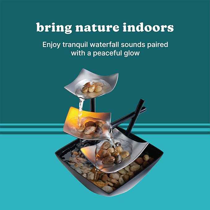 Homedics Tabletop Water Fountain, Home Décor Soothing Sound Machine - Automatic Pump, Deep Basin & Natural River Rocks. Indoor Zen Relaxation for Office, Living Room, or Bedroom, 8.25” Tall