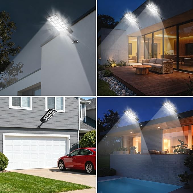 Jercoda 1 Pack Solar Street Lights Outdoor, 50000LM 6500K LED Flood Light Motion Sensor & Dusk to Dawn Security Lights with Remote Control, Waterproof Solar Powered Lighting for Garden Yard Parking