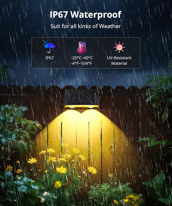 Outdoor Deck Lights 8 Packs, Smart RGBCW Fence Light, 100+ Scene Modes, Dual Lens LED String Lights with APP/Voice/Remote Control, IP65 Waterproof for Halloween Christmas Decor, 52ft Black