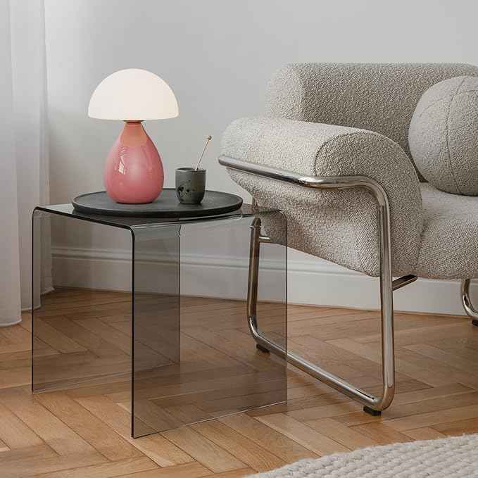Mushroom Lamp, Vintage Small Table Lamp for Bedroom, Ice Crack Ceramic LED Night Light for Kids, Mid Century Modern Bedside Lamp for Nightstand, Living Room, Home Decor Gift Ideas for Women, Pink