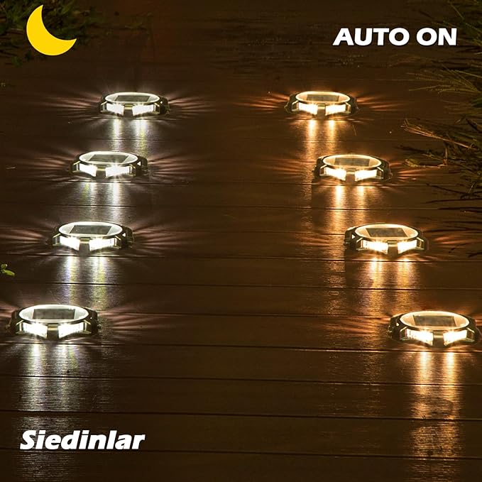 SIEDiNLAR Solar Deck Lights Outdoor 2 Modes LED Driveway Markers Dock Light Waterproof for Walkway Step Ground Stair Pathway Yard Garden Road 16 Pack (Cool White/Warm White)