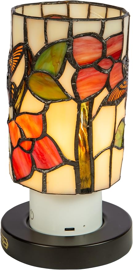 Dale Tiffany TAR24120 Calliope Hummingbird Uplight Tiffany Accent Lamp with Built-in Rechargeable Battery and 3-Level Brightness, Multicolor, 8.5-Inch Tall