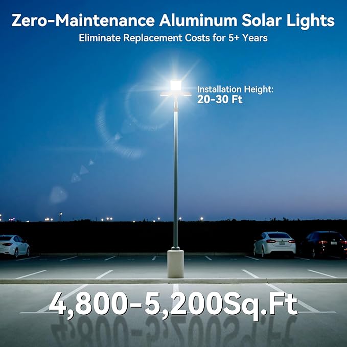 Deepn 10000W Solar Street Lights Outdoor Commercial Parking Lot Lights Aluminum LED Security Flood Light with Motion Sensor & Dusk to Dawn, Solar Outdoor Lights Waterproof for Yard, SZ3000, 1Pack