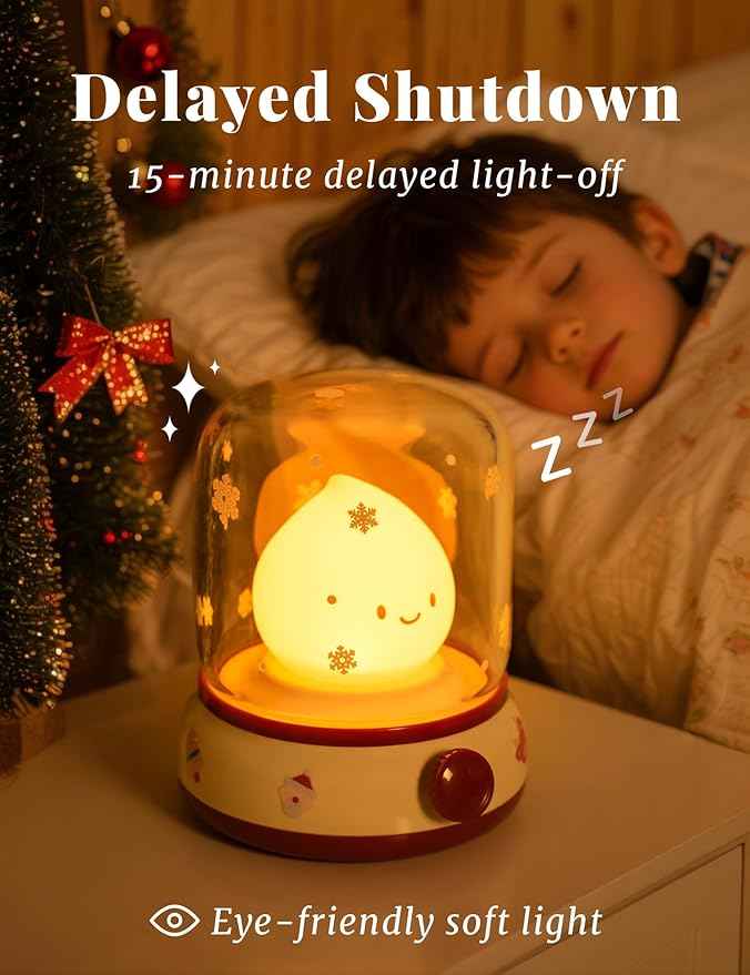 Christmas Night Light Music Box for Kids, Cute White Noise Machine Gift, Dimming, Rechargeable Portable Small Table Lamp, Best Idea for Christmas Gift Decoration