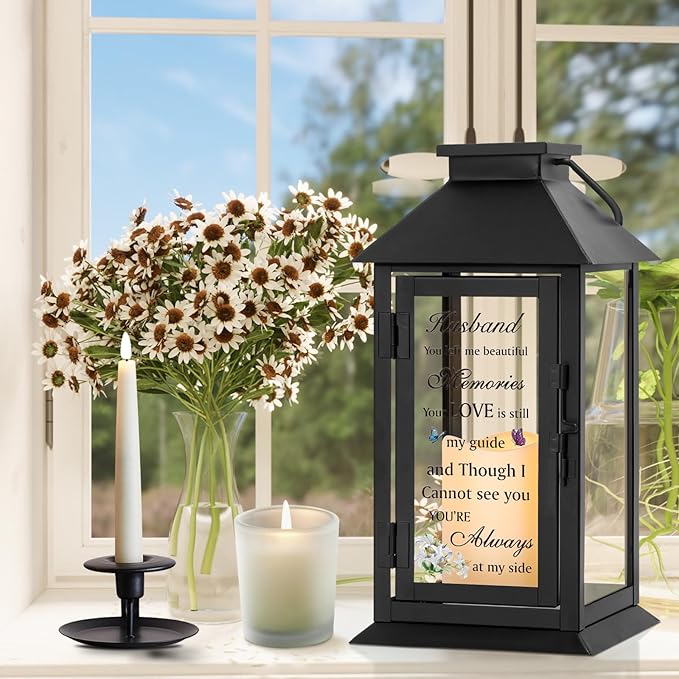 Memorial Gift for Loss of Husband Memorial Lantern for Loss of Husband Sympathy Gift Remembrance Gifts Bereavement Gifts for Loss of Husband Sympathy Lantern with LED Candle