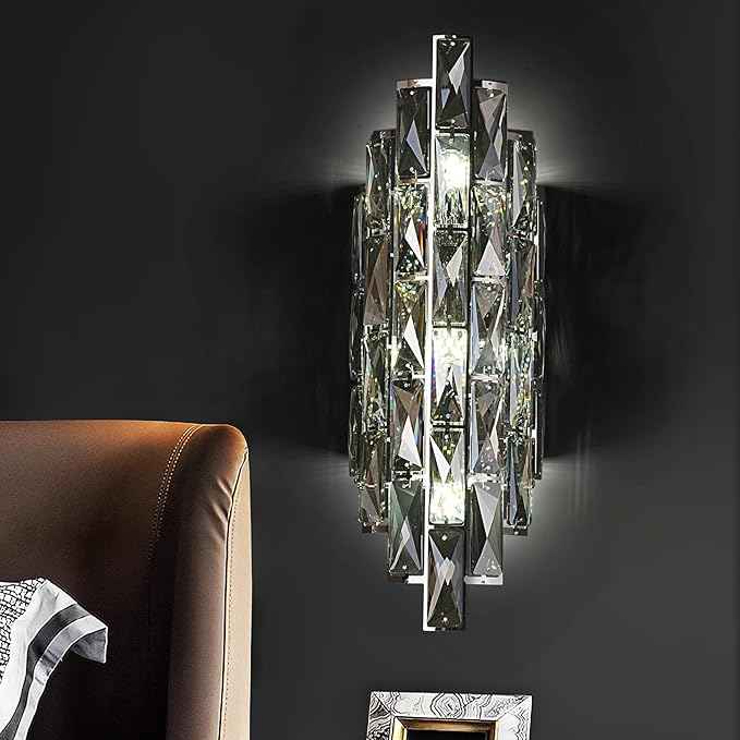 Crystal Modern Wall Sconces, Smoky Gray Wall Light Fixture for Luxury Indoor, K9 Vanity Wall Lighting for Bedside Bedroom Bathroom Living Room Doorway