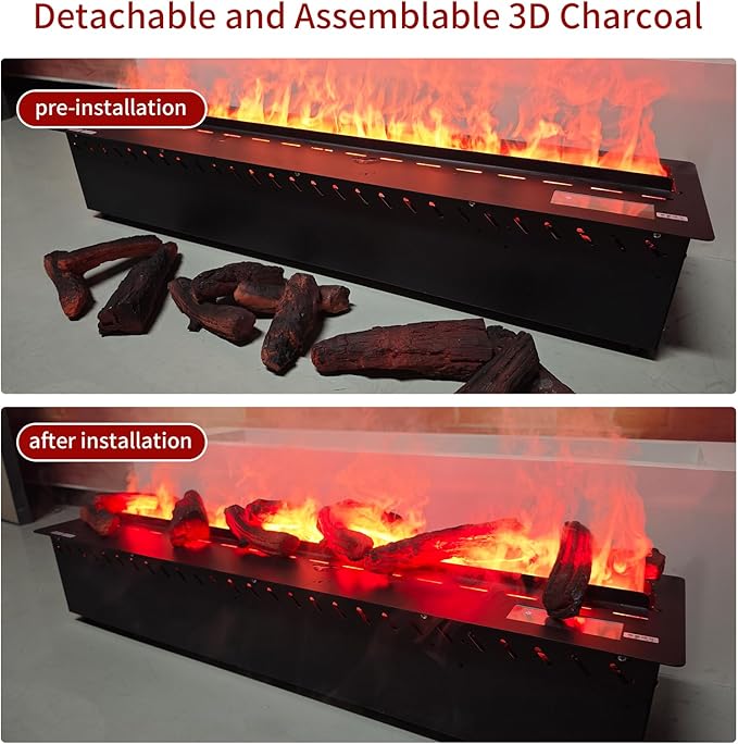 Water Vapor Fireplace 3D Atomizing Fireplace Recessed Electric Fireplace Remote Control with Timer Touch Simulation Flame Touch Flame (78.74 inch, 3D Simulated Charcoal)