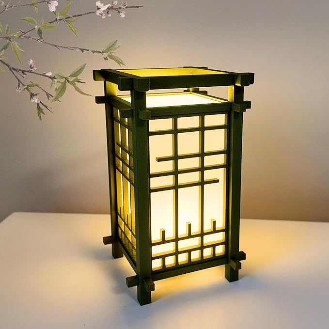 Japanese Shoji Style Lantern - Exquisite Japanese Decor for Home and Room | Unique Desk Lamp and Table Lamp Design | Mini Japanese Lantern Transforms Any Space (Olive Green (7.5in Tall) - Corded)
