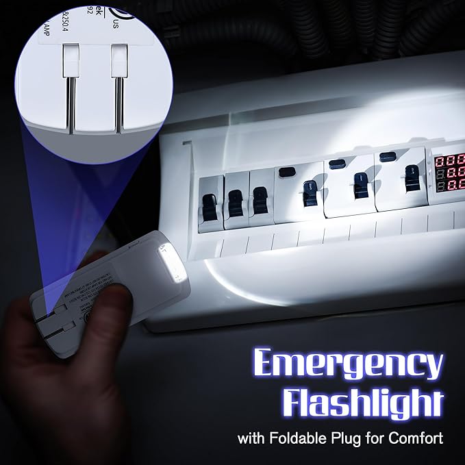 Enhon Emergency Power Failure Night Lights, 5-in-1 Multi Color LED Light, Rechargeable Flashlight with Foldable Plug, Automatic On Off Motion Sensor for Bedrooms, Hallways, Black Outs (9 Pack)