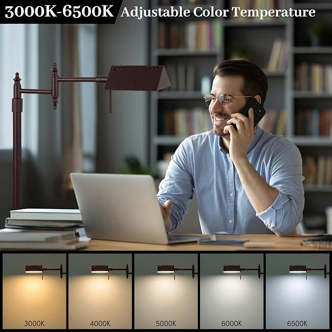 Dimmable Pharmacy Floor Lamp with Remote, 17W LED Reading Floor Lamp with 360°Swing Arm, 3 Color Temperature, Height Adjustable Standing Task Lamp for Living Room, Bedroom, Office, Oil-Rubbed Bronze