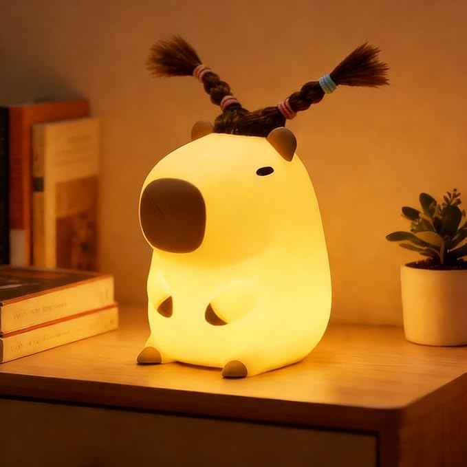 Cute Capybara Night Light with DIY Hairstyle ,Squishy Silicone Lamp, Nursery Nightlight for Kids, Rechargeable Touch Bedside Lamp, Bedroom Decor, Baby Boys Girls,White Elephant Gifts,Funny Xmas Gifts