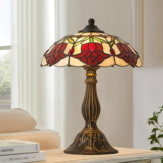 Tiffany Style Table Lamp, Vintage Style Desk Lamp with Stained Glass Shade, Mid Century Modern Bedside Nightstand Decorative Lamps Unique Accent Light for Bedroom Living Room ect