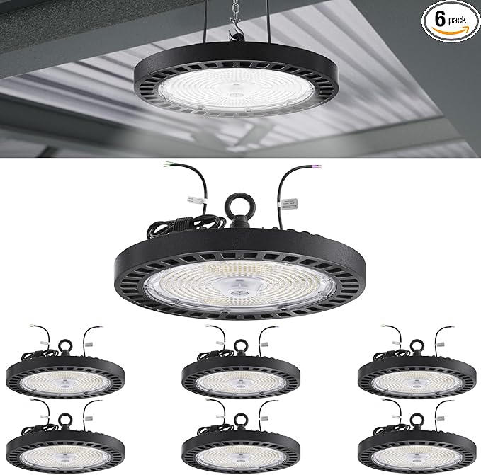 Sunco 6 Pack UFO LED High Bay Light, 240W, 34800 Lumens, 5000K 100-277V Dimmable 0-10V, Ultra Bright Commercial Shop Lights for Warehouse, Factory, Workshop, Garage & Barn, Ceiling Mount, UL