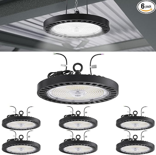 Sunco 6 Pack UFO LED High Bay Light, 240W, 34800 Lumens, 5000K 100-277V Dimmable 0-10V, Ultra Bright Commercial Shop Lights for Warehouse, Factory, Workshop, Garage & Barn, Ceiling Mount, UL