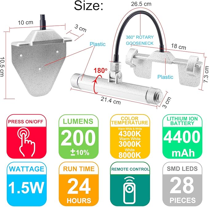 Wireless Picture Light, Painting Lights Cordless, Dartboard Light with Remote, Picture Frame Light with 3 Modes 28 LEDs Rotate Head, 360° Flexible Neck, Clip on Display for Art-Silver