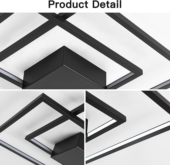 Modern LED Ceiling Light Modern Flush Mount Ceiling Light Fixture, Dimmable Frame Premium Black Lamp for Dining Room Kitchen Bedroom Living Room Cool Light