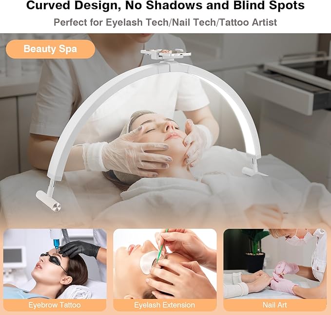 Half Moon Light for Nail Desk, 30'' Large Half Moon Desk Lamp with Phone Holder, Professional Nail Tech Light with 3 Color Modes and 5 Brightness for Manicure Salon and Handicraft (White)