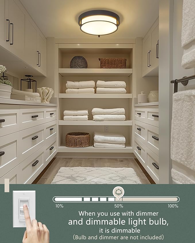 12 inch Flush Mount Ceiling Light, 2-Light Close to Ceiling Light Fixtures with Oil Rubbed Bronze Finish for Bathroom Bedroom Kitchen Hallway, 4822-ORB - Aura Lighting