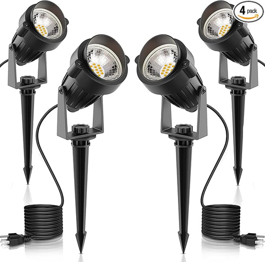 L LOHAS LED Landscape Lighting Outdoor, Spotlights for Yard Pathway Garden IP66 Waterproof, Dusk to Dawn Light Sensor, 120V 5W 450LM Yard Flood Light with 3-Plug, 3000K Warm White, UL Listed, 4Pack - Aura Lighting
