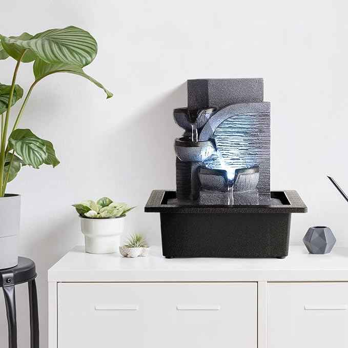 WICHEMI Tabletop Fountain Warer Fountains Indoor Waterfall Fountain Indoor Relaxing Water Feature Meditation Fountains with LED Light for Home Office Bedroom Decor (Style 6)