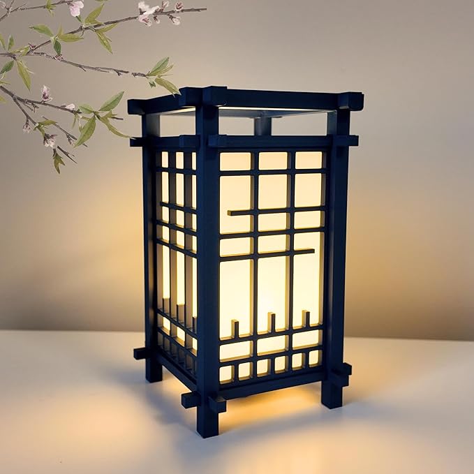 Japanese Shoji Style Lantern - Exquisite Japanese Decor for Home and Room | Unique Desk Lamp and Table Lamp Design | Mini Japanese Lantern Transforms Any Space (Midnight Navy (7.5in Tall) - Corded)