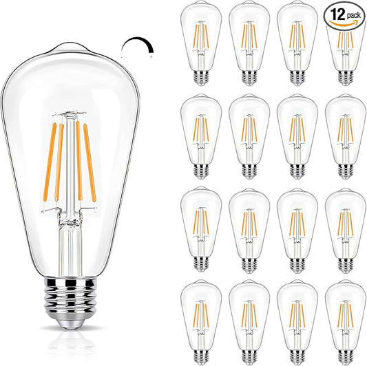 16 Pack LED Edison Bulbs 40W Equivalent, Dimmable 4 Watt Filament Bulb, 2200K Amber White ST19 Light Bulb, 450LM E26 Vintage LED Bulbs for Ceiling Light Fixtures