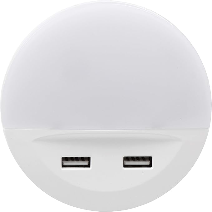 LEDVANCE Sylvania LED Night Light with Dual USB Ports, 22 Year, Dusk to Dawn, Frosted Finish, 3000K, Warm White - (Pack of 1)(65005)