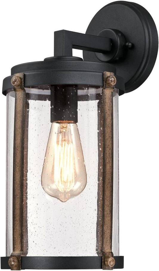 Westinghouse 6358800 Armin One-Light, Textured Black Finish with Barnwood Accents and Clear Seeded Glass OUTDOOR WALL Fixture,