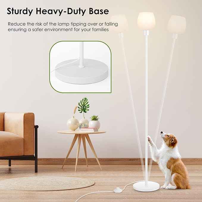 64.2'' White Floor Lamp, Modern Standing Lamp with Opal Glass shade, 3 Color Temperatures LED Bulb Included, Foot Pedal Switch, Tall Pole Standing Lamps for Living Room, Office, Bedroom, Home Decor