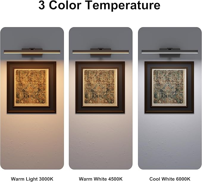 15.7" 10000mAh Rechargeable Picture Wall Light,3CCT Dimmable Wall Sconce with Remote/Touch Control,Battery Operated Art Light for Paintings,Display, Wall, Artwork, Gallery(Black,1Pack)