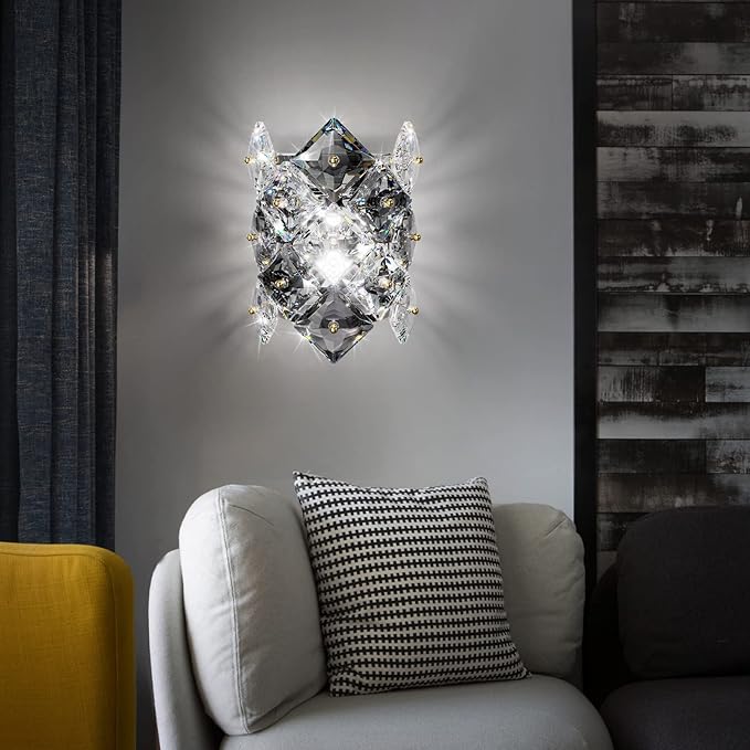 Modern Crystal Wall Sconces,Chrome Wall Light Fixtures,Luxury Indoor Wall Lamp,K9 Crystal Vanity Wall Mount Lamps,Industrial Sconce Lighting for Bathroom Living Room,Bedsides,Hallway,Bedroom - Aura Lighting