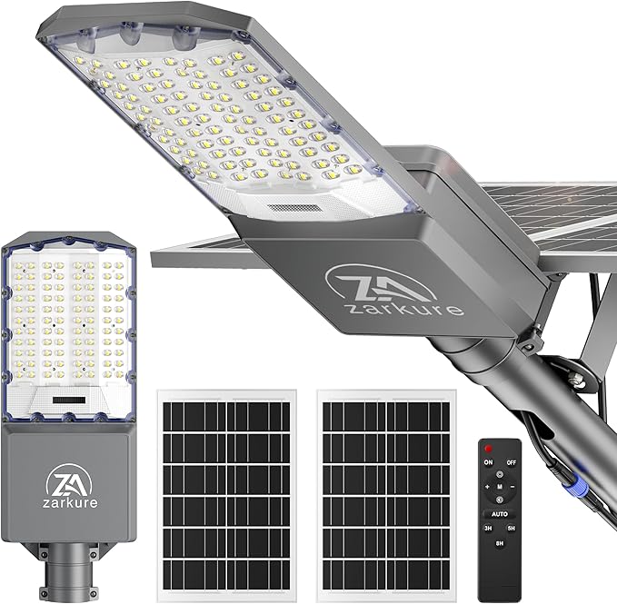 10800W Solar Street Lights Outdoor, 55000mAh IP67 Waterproof Solar Security Flood Lights 7000K 650000LM Super Bright LED Beads Commercial Parking Light with Remote Control for Street, Court, Barn