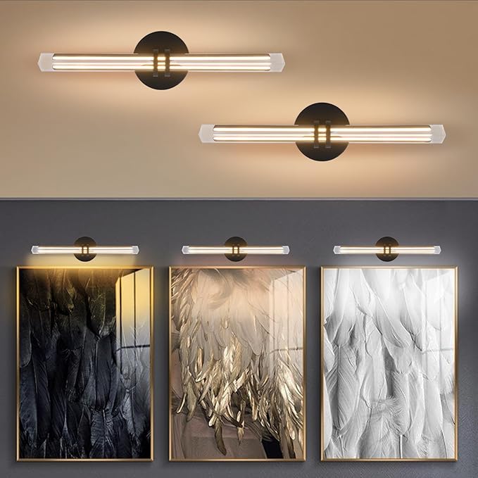 YUYI Crystal Picture Light for Wall, 18" Black Linear Picture Light Hardwired, Modern K9 Crystal Dimmable Painting Lights for Wall Art, Mirror, Paintings, Picture Frame